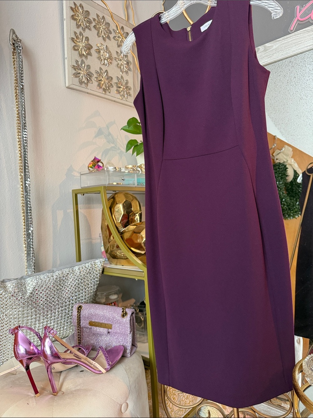 Calvin Klein Sleeveless Plum Sheath Dress - Classic Work & Event Style